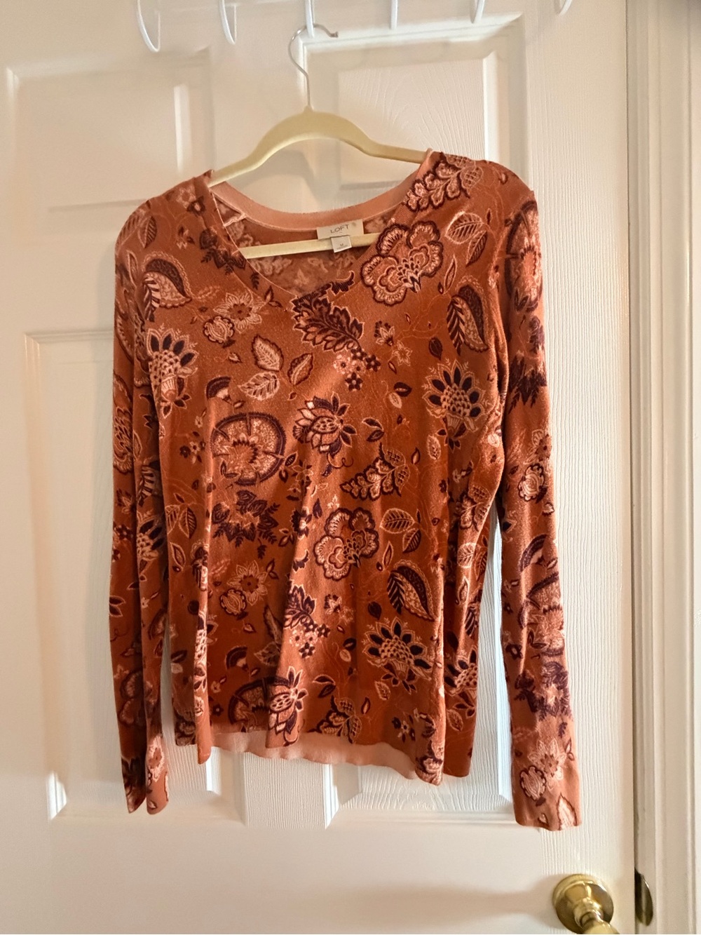 LOFT Rust Floral Long Sleeve Top